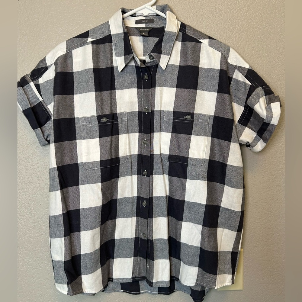 Eddie Bauer Women's Short Sleeve Button Up Flannel Cowgirl Western Rodeo Sz S
